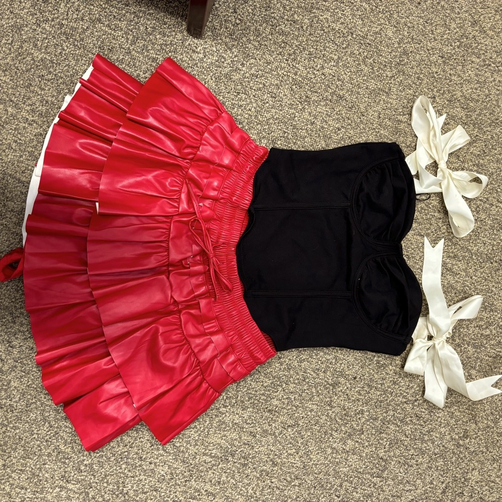 Red ruffle mini skirt/skort by Lyn Burches